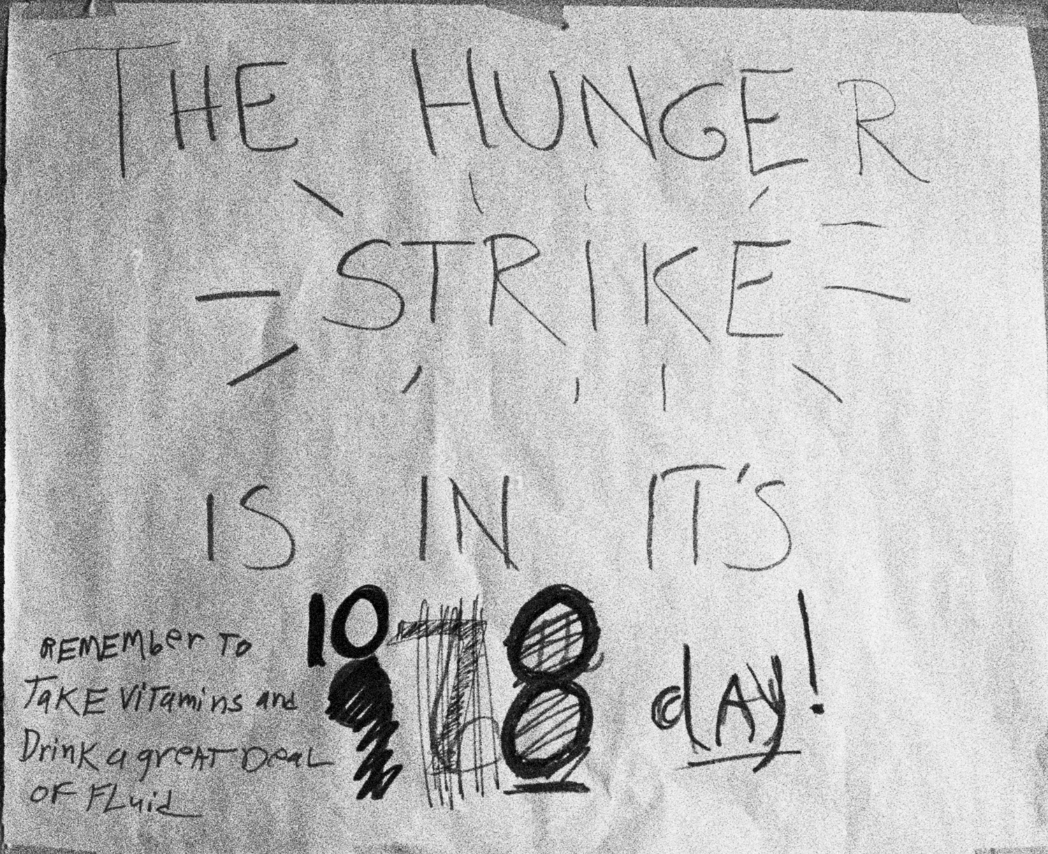 Handwritten sign that says Hunger Strike